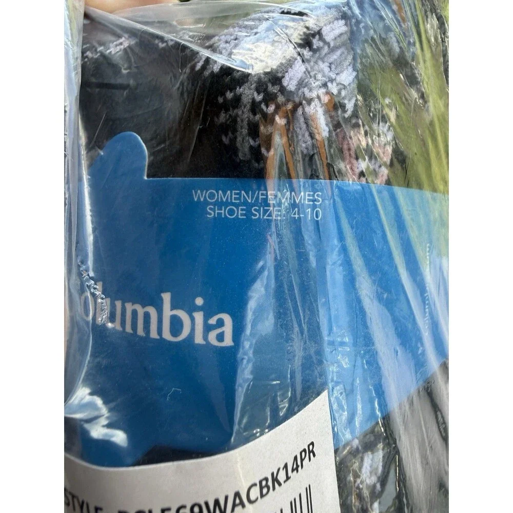 New Columbia Womens 4 Pair Crew Socks. Sz 4-10, Black With snowflakes, Stripes